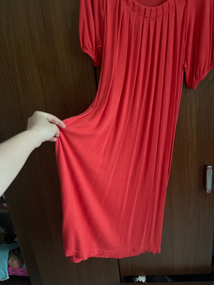 Drapeli Kırmızı Midi  Elbisesi - Görsel 3