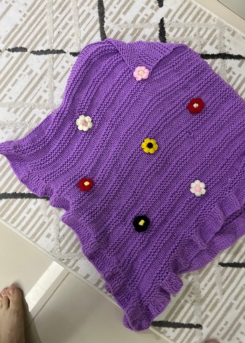 Renkli Nakışlı Mor Örgü Kız Panço - Görsel 3