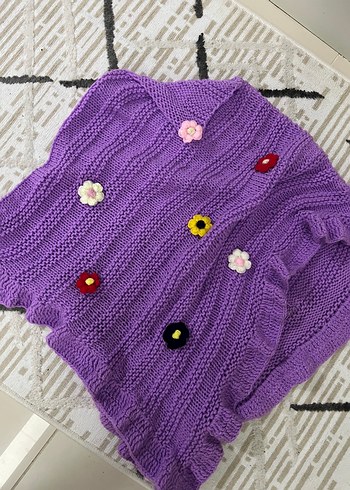 Renkli Nakışlı Mor Örgü Kız Panço - Görsel 4