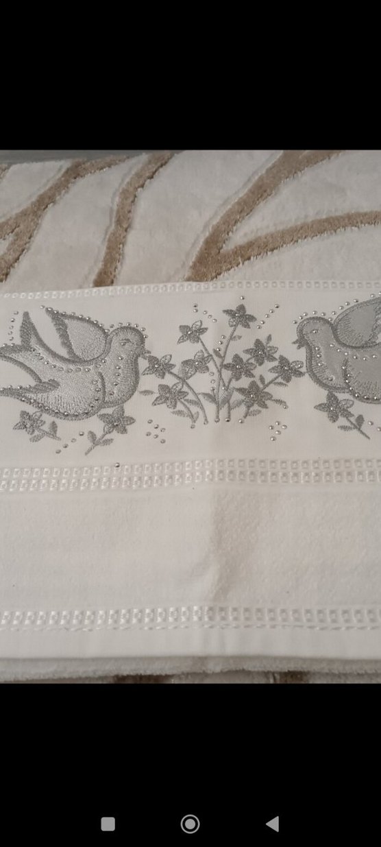 taşlı Nakışlı Beyaz Havlu çeyizlik - Görsel 3