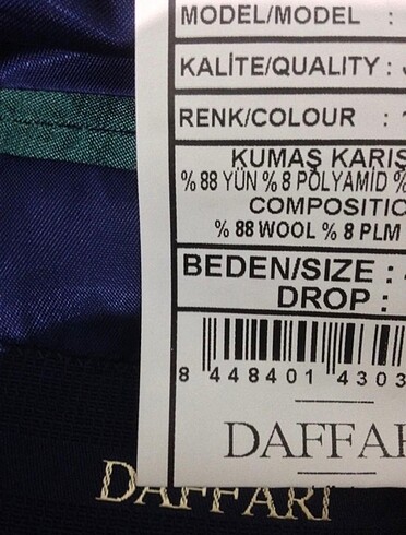 48 Beden lacivert Renk 48/6 Daffari yün ceket