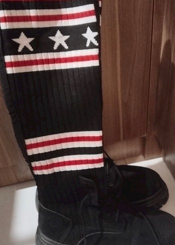 Çizgili Elastik Siyah  Bot - Görsel 2