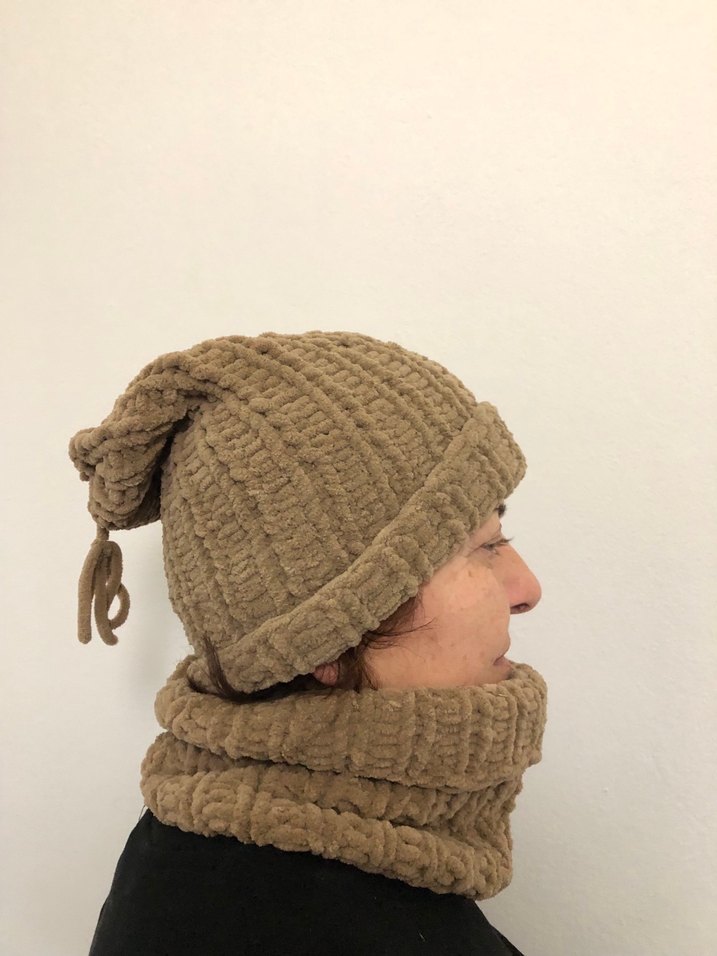 Kadın Bej el Örgü Bere ve Boyunluk - Görsel 4