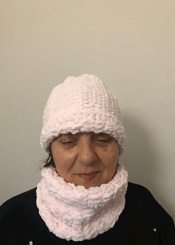 Pembe El Örgü Bere ve Boyunluk Set - Görsel 3