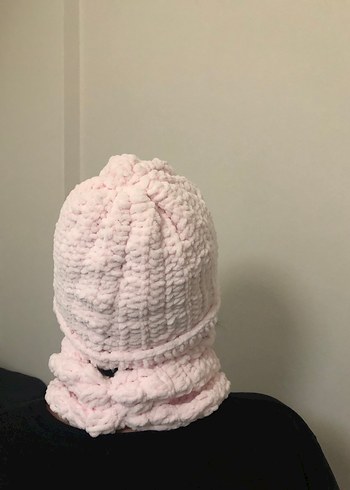 Pembe El Örgü Bere ve Boyunluk Set - Görsel 2