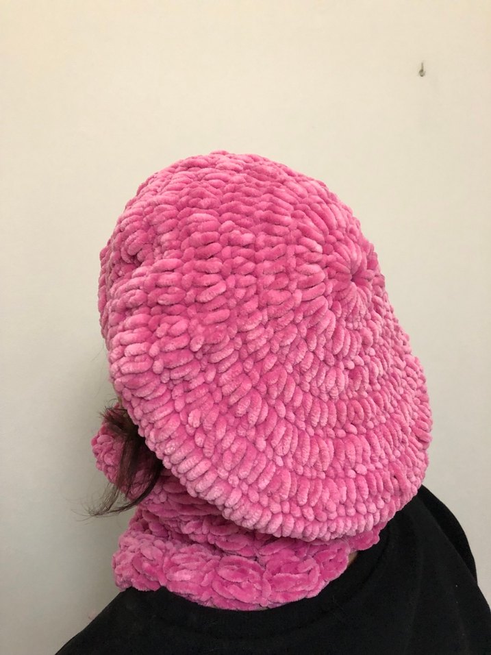 Pembe El Örgü Kadın Bere ve Boyunluk Seti - Görsel 2