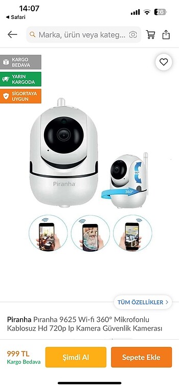 Piranha kamera ip bebek kamerası wifi