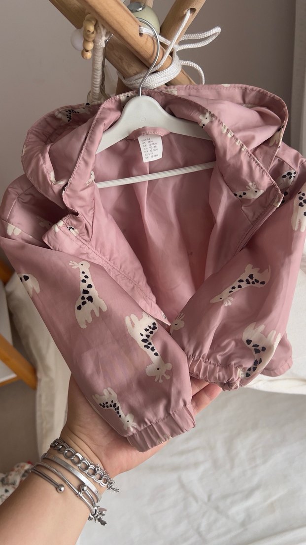 Kız Çocuk Pembe Kapüşonlu Desenli Yağmurluk H&M - Görsel 4