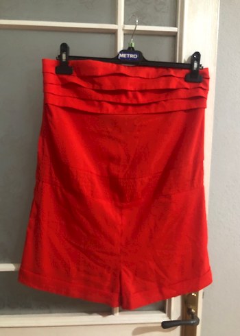 Kırmızı Straplez Mini Tulum