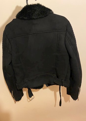 Zara Siyah Süet Kürklü Biker Kadın Ceket - Görsel 2