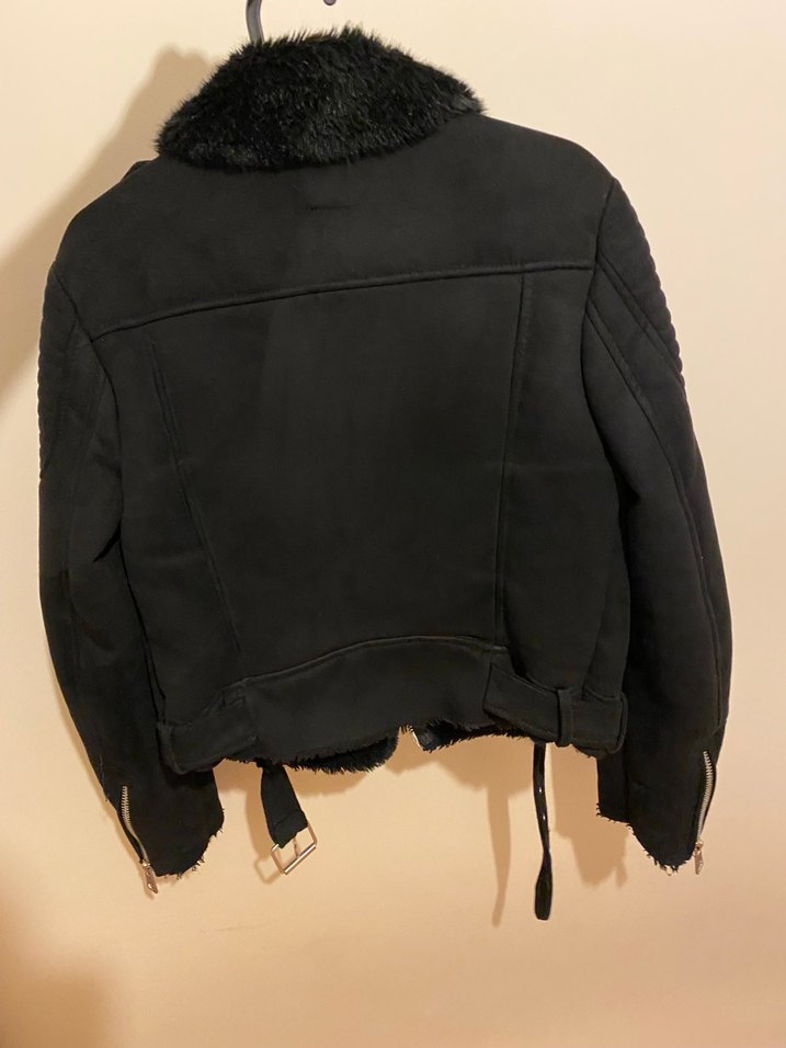 Zara Siyah Süet Kürklü Biker Kadın Ceket - Görsel 2