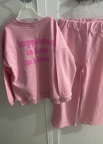 Pembe Çiçek Desenli Kız Sweatshirt ve Pantolon Takımı - Görsel 4