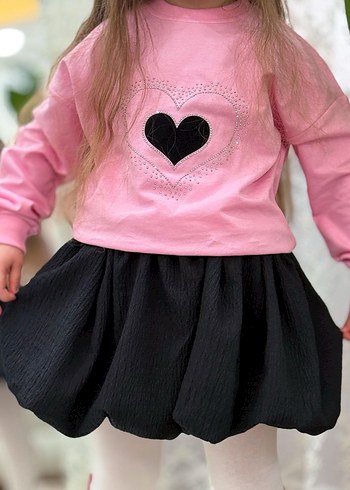 Dantel Detaylı Pembe Kız Çocuk Sweatshirt etek takım - Görsel 2