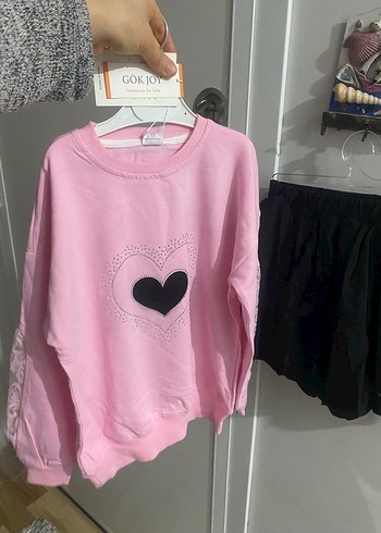 Dantel Detaylı Pembe Kız Çocuk Sweatshirt etek takım - Görsel 7
