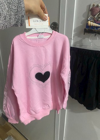 Dantel Detaylı Pembe Kız Çocuk Sweatshirt etek takım - Görsel 5