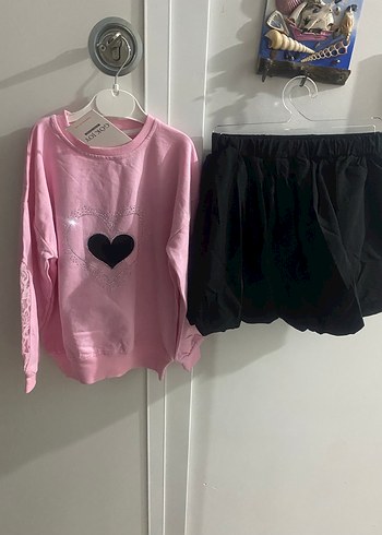 Dantel Detaylı Pembe Kız Çocuk Sweatshirt etek takım - Görsel 4