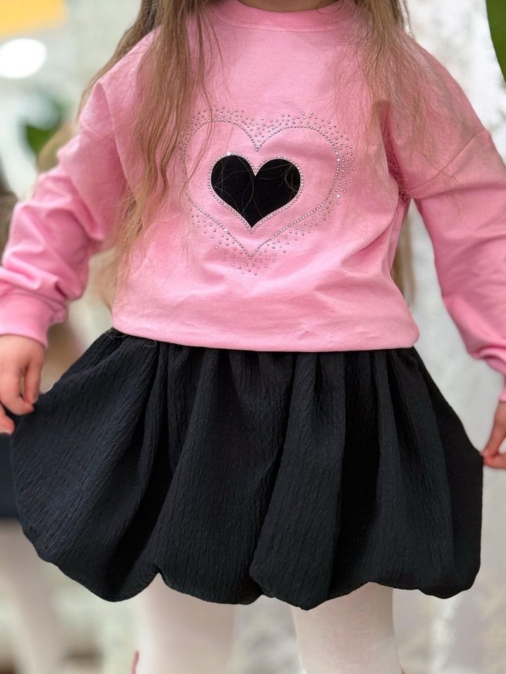 Dantel Detaylı Pembe Kız Çocuk Sweatshirt etek takım - Görsel 2