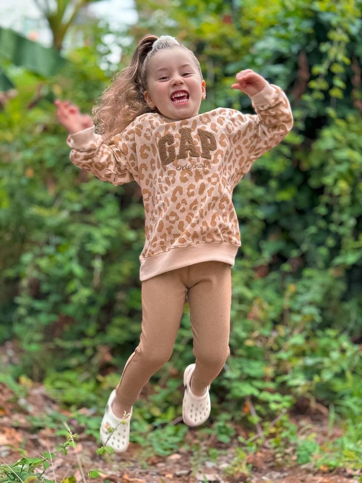 Kızlar için Leopar Desenli Puff Sweatshirt - Görsel 3