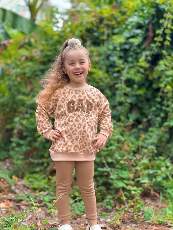 Kızlar için Leopar Desenli Puff Sweatshirt - Görsel 2