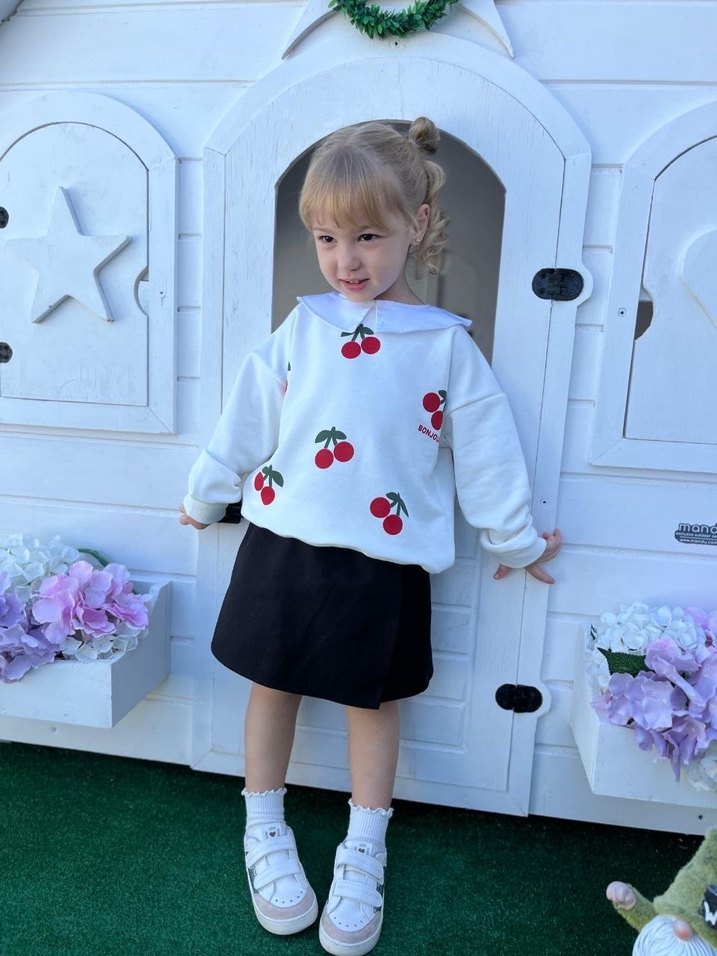 Beyaz Kiraz Baskılı Kız etek takın - Görsel 3