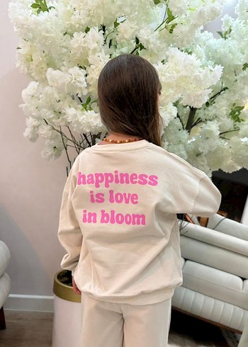 Beyaz Çiçek Baskılı Kız Sweatshirt ve Eşofman Takımı - Görsel 3