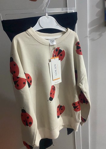 Beyaz Baskılı Pamuklu Kız Sweatshirt - Görsel 5