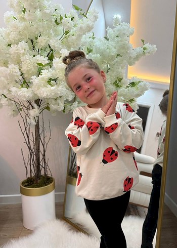 Beyaz Baskılı Pamuklu Kız Sweatshirt - Görsel 4