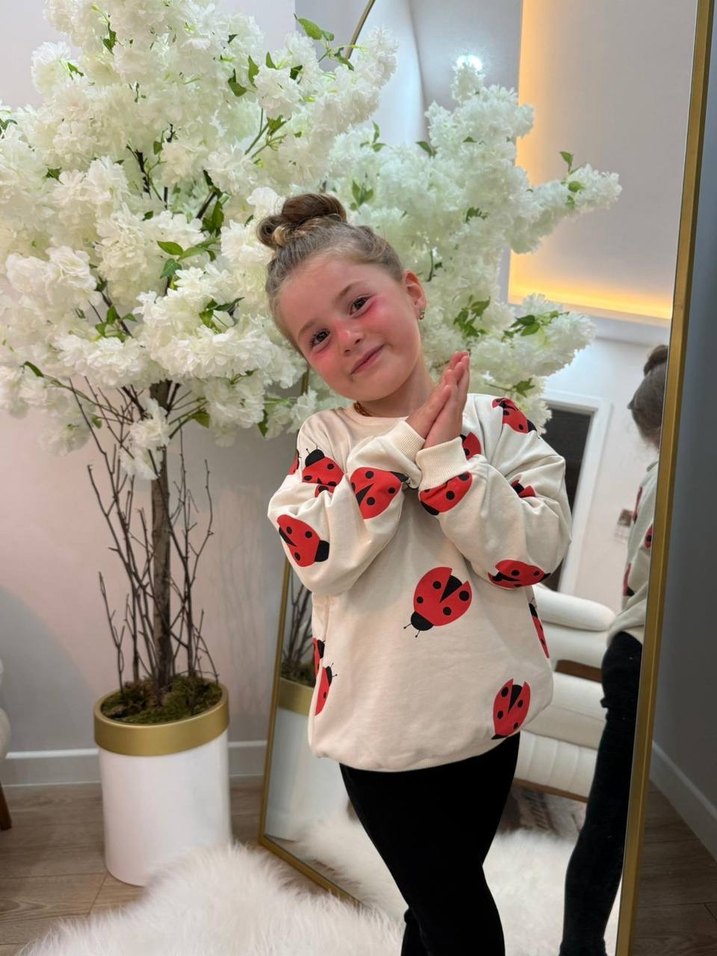 Beyaz Baskılı Pamuklu Kız Sweatshirt - Görsel 4