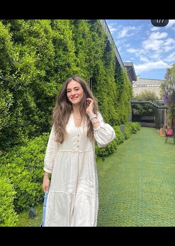 Zara Bohem Beyaz Uzun Keten Elbise
