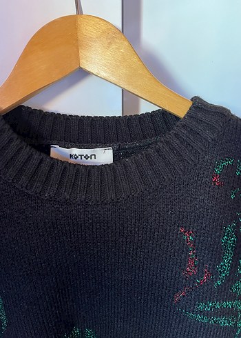 Simli Çiçek Desenli Uzun Kollu Triko Kazak - Görsel 2