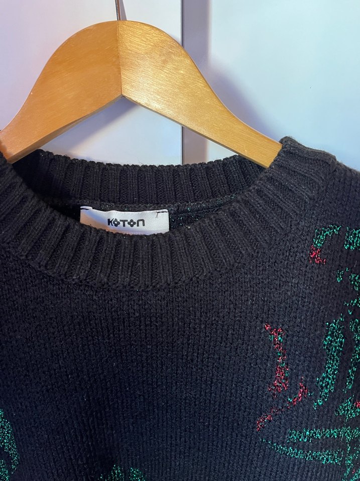 Simli Çiçek Desenli Uzun Kollu Triko Kazak - Görsel 2