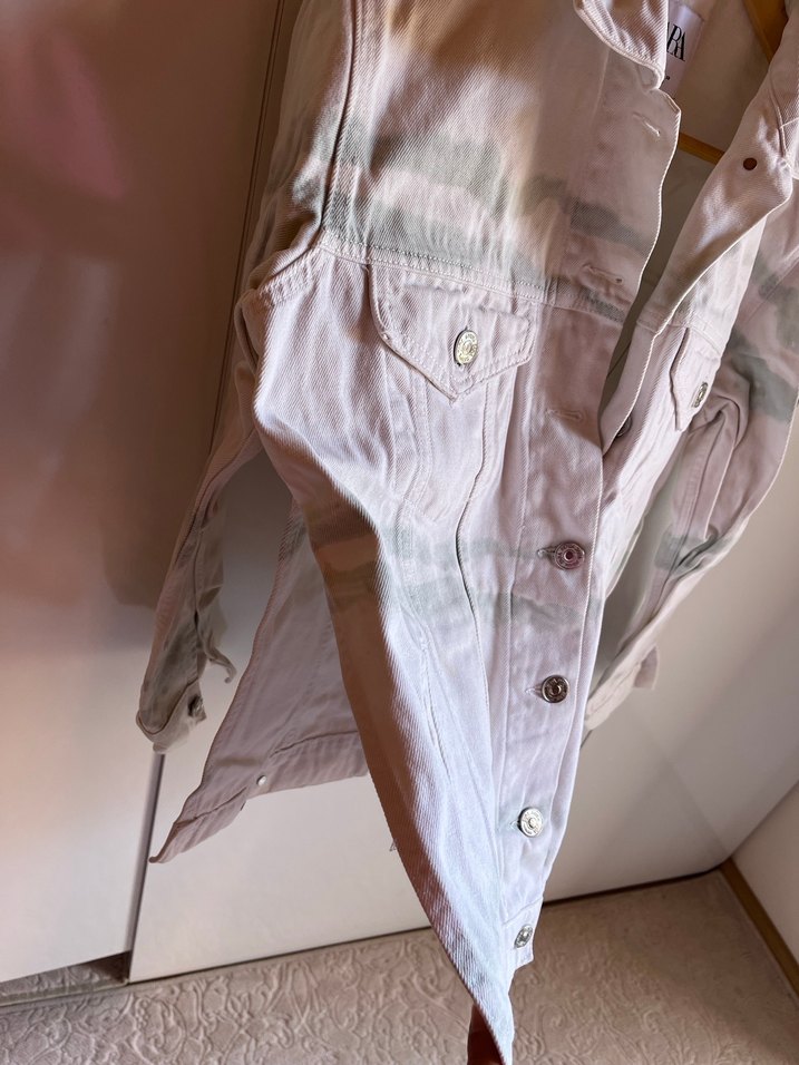 Beyaz batik desen Oversize Tie-Dye Denim Ceket - Görsel 3