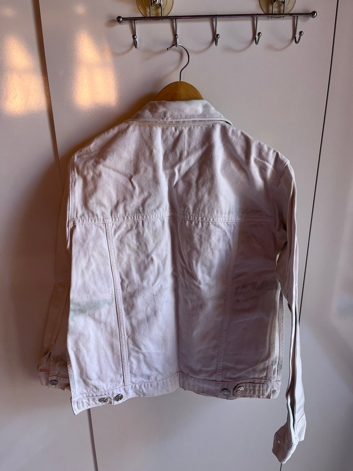 Beyaz batik desen Oversize Tie-Dye Denim Ceket - Görsel 2