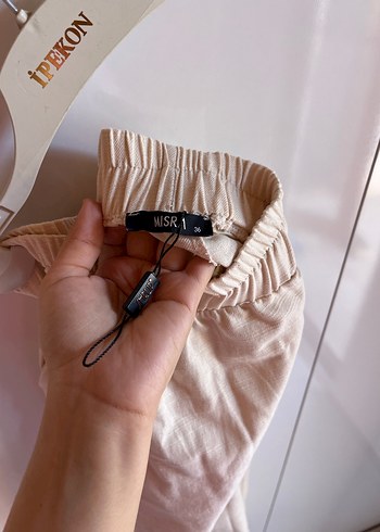 Bej Keten Mini Kadın balon etek - Görsel 2