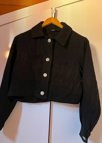 Düğmeli Siyah Kadın Keten Ceket - Görsel 2