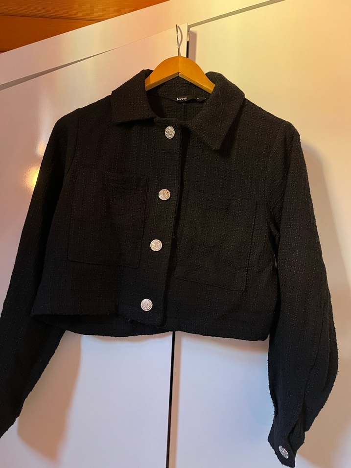 Düğmeli Siyah Kadın Keten Ceket - Görsel 2