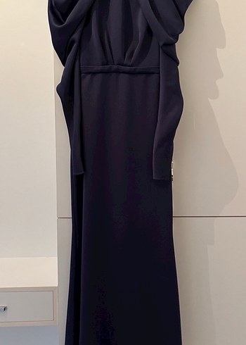 Manuka Drapeli Lacivert Uzun Elbise - Görsel 3