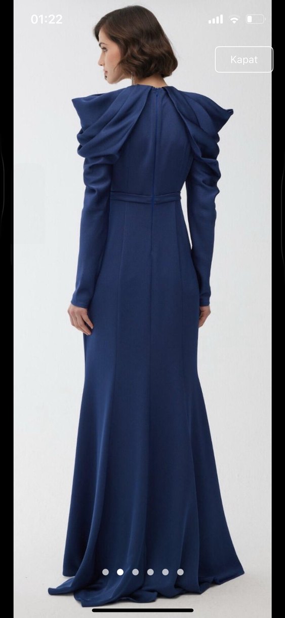 Manuka Drapeli Lacivert Uzun Elbise - Görsel 2