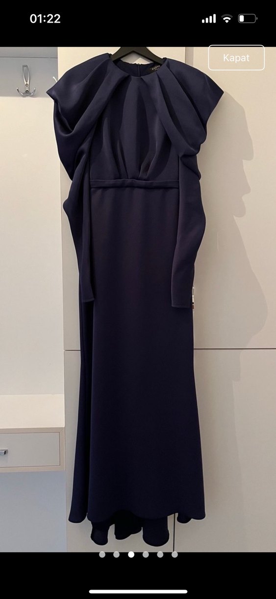 Manuka Drapeli Lacivert Uzun Elbise - Görsel 3
