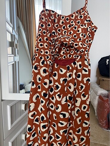 40 Beden Leopar desenli elbise
