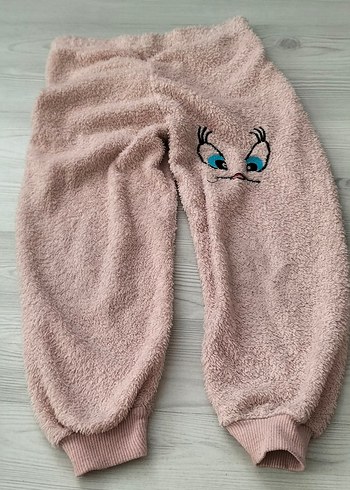 Nakışlı Peluş Kız Eşofman Altı Pembe