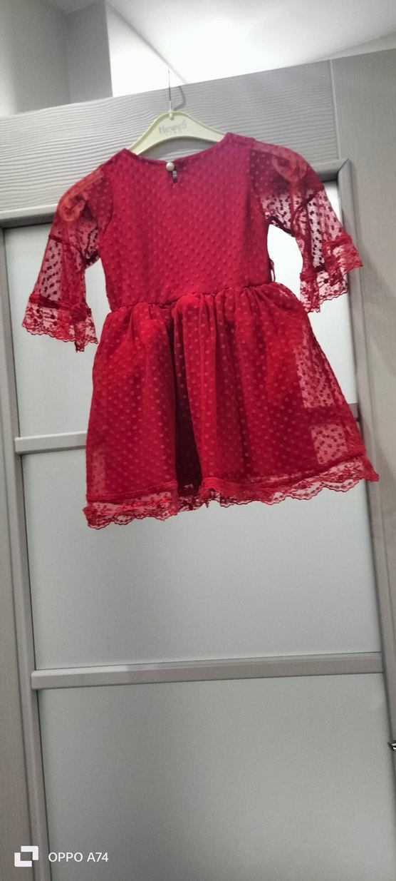 Kız Çocuk Kırmızı Dantel Elbise - Görsel 2