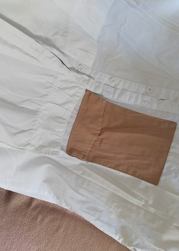 Düğmeli  Beyaz Keten Gömlek - Görsel 3