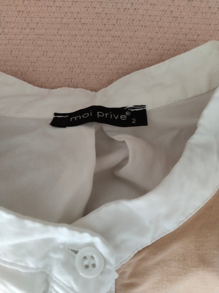 Düğmeli  Beyaz Keten Gömlek - Görsel 2