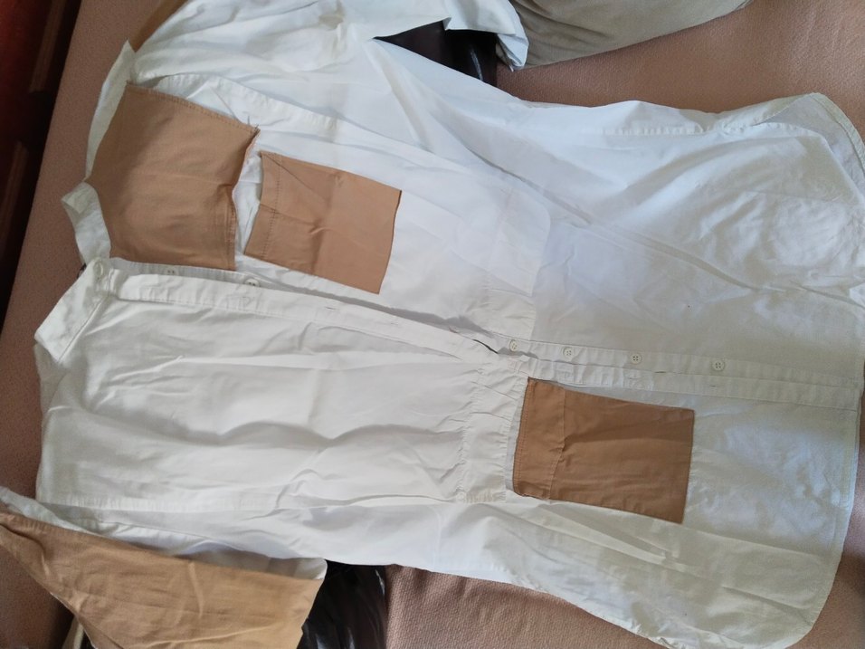 Düğmeli  Beyaz Keten Gömlek - Görsel 5