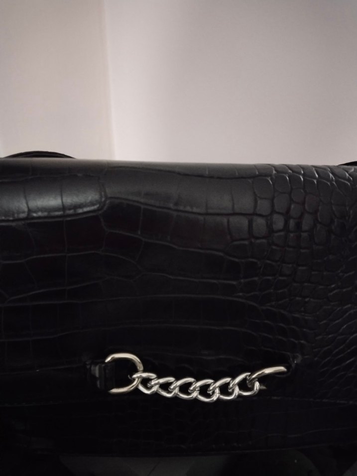 Klasik Siyah Deri Yılan Desenli Kadın Çanta - Görsel 2