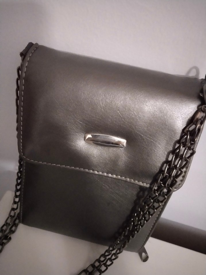 Gri Deri Zincir Detaylı Kadın Çanta - Görsel 2