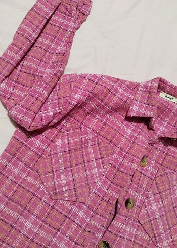 Düğmeli Uzun Kollu Pembe Kadın Gömlek - Görsel 4