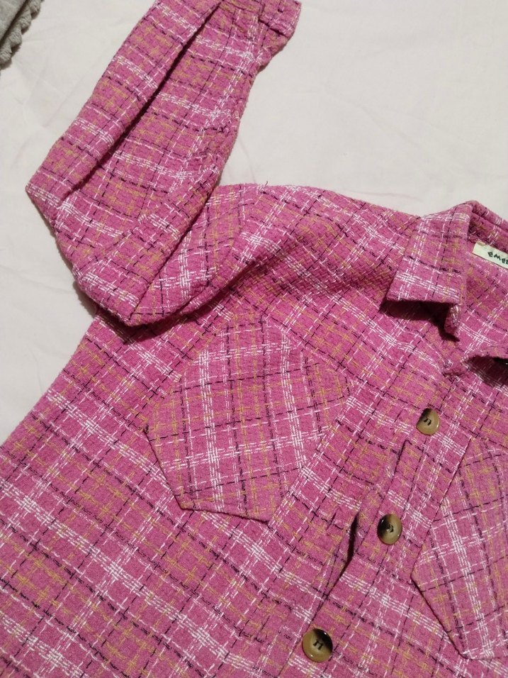 Düğmeli Uzun Kollu Pembe Kadın Gömlek - Görsel 5