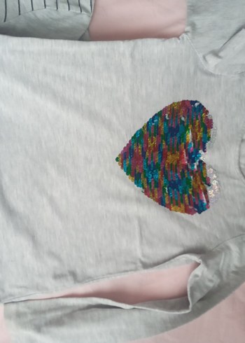 Kız Çocuk Gri Uzun Kollu Simli Tişört - Görsel 11